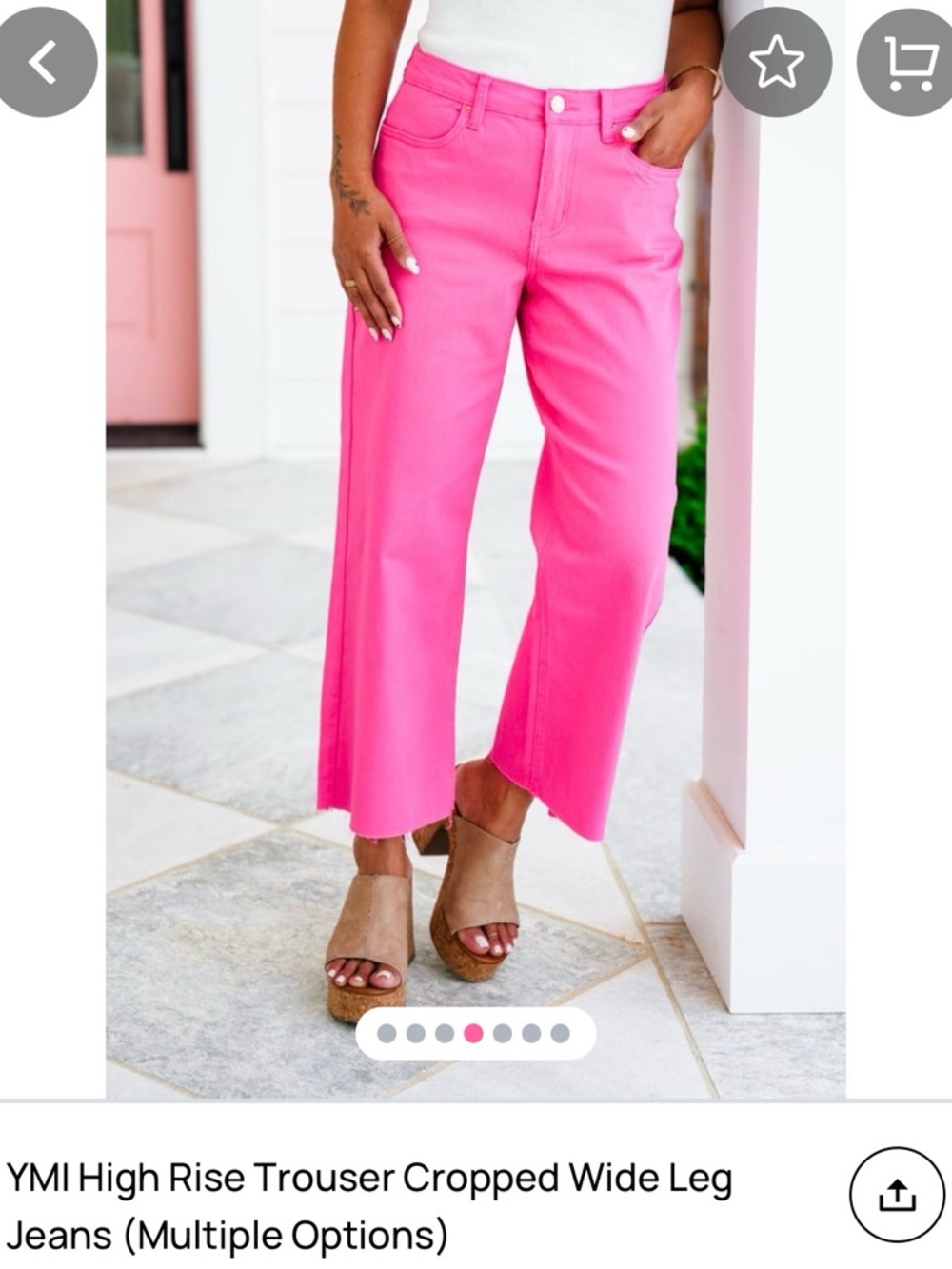 Bright Hot Pink Cropped Wide-Leg Jeans